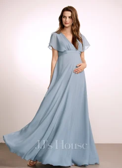 JJsHouse Robe Trapèze Col V Longueur Ras Du Sol Mousseline Robe De Demoiselle D'honneur - Enceinte Avec Plissé 7 JJsHouse Robe Trapèze Col V Longueur Ras Du Sol Mousseline Robe De Demoiselle D'honneur - Enceinte Avec Plissé -Voiles mariée soldes ce1502b94513af9eacb80a83bd93b290