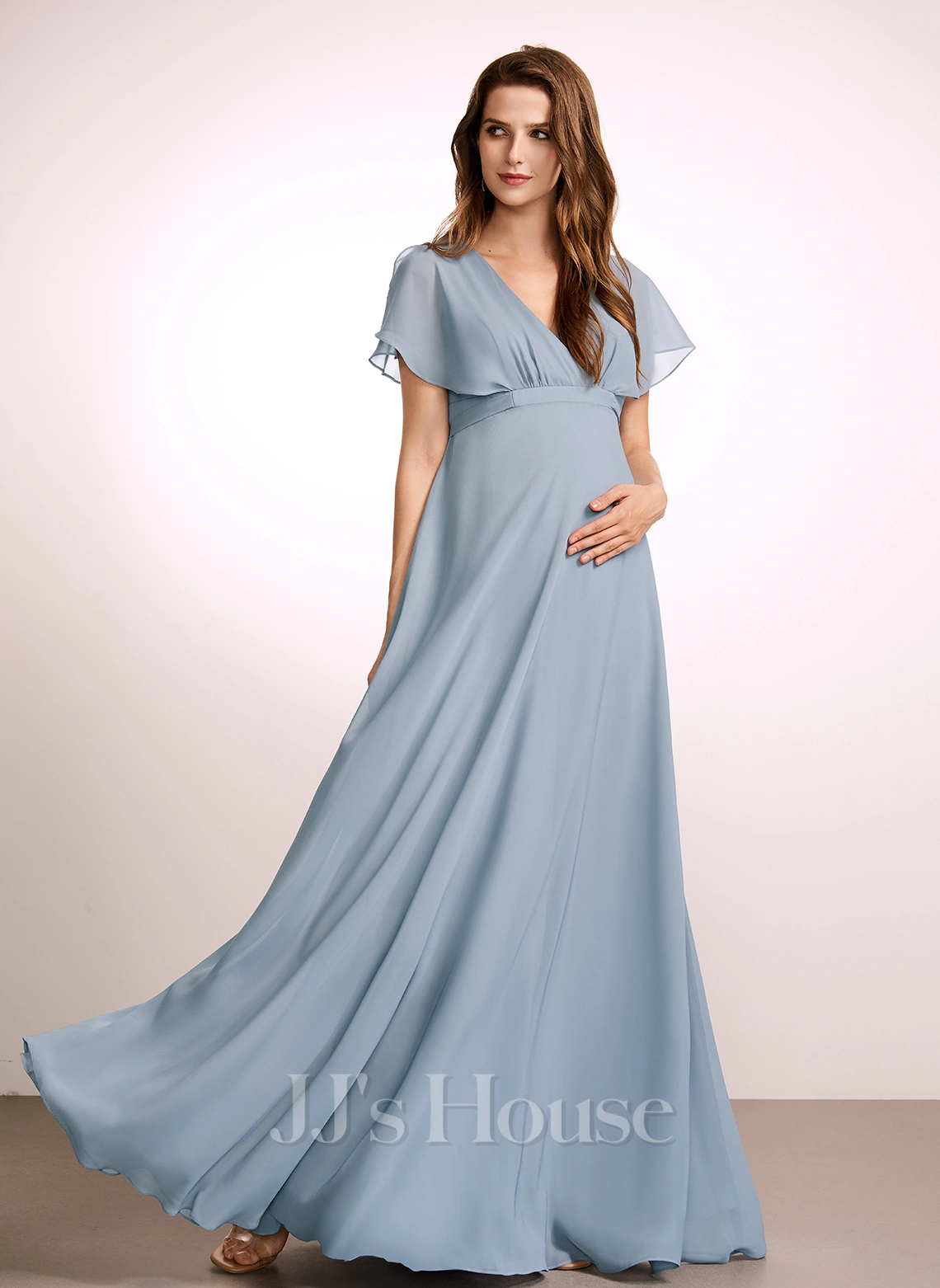 JJsHouse Robe Trapèze Col V Longueur Ras Du Sol Mousseline Robe De Demoiselle D'honneur - Enceinte Avec Plissé 3 JJsHouse Robe Trapèze Col V Longueur Ras Du Sol Mousseline Robe De Demoiselle D'honneur - Enceinte Avec Plissé – Image 3