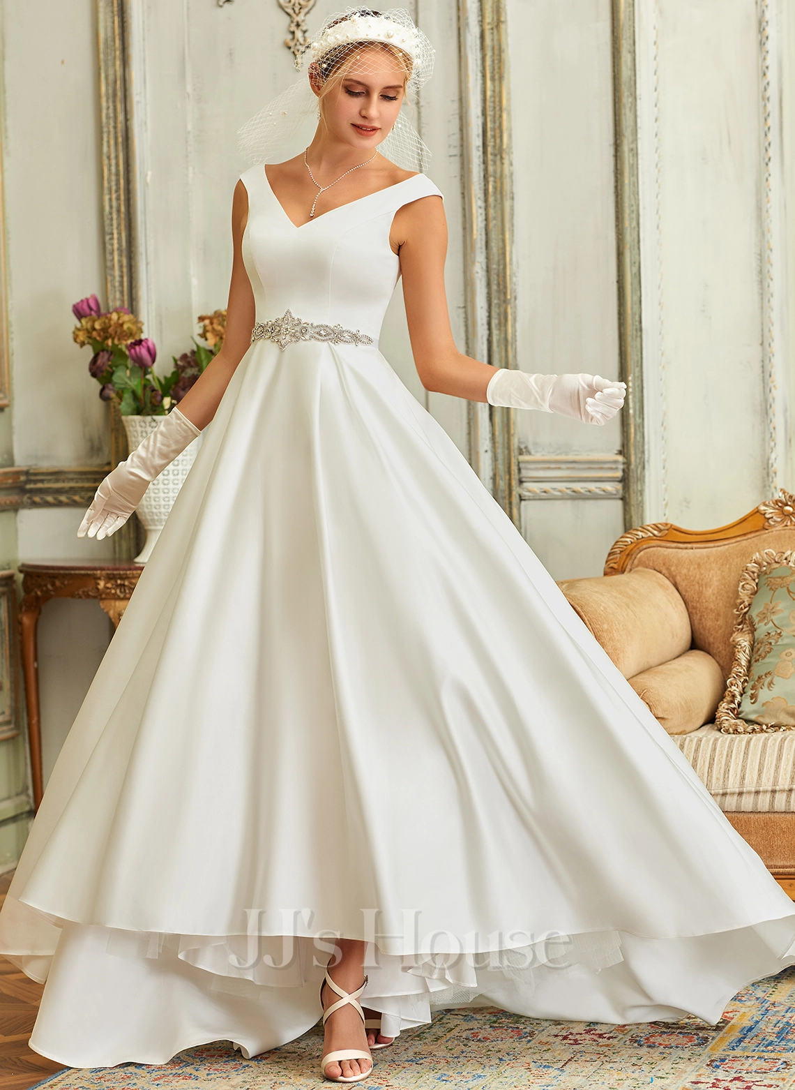 JJsHouse Robe Marquise/princesse Col V Asymétrique Satiné Robe De Mariée 2 JJsHouse Robe Marquise/princesse Col V Asymétrique Satiné Robe De Mariée – Image 2