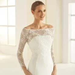 E285 - Bianco Evento – Boléro Mariage Dentelle Manches Longues