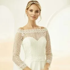 E333 - Bianco Evento - Boléro Mariage Bohème Dentelle Manches 3/4