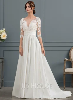 JJsHouse Robe Marquise/princesse Traîne Moyenne Dentelle Satiné Robe De Mariée Avec Plissé -Voiles mariée soldes edbc029c58271383a1ed7c87a17c57e9