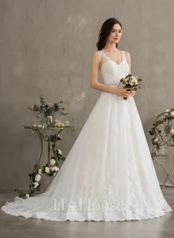 JJsHouse Robe Marquise/princesse Col V Traîne Moyenne Dentelle Tulle Robe De Mariée Avec Brodé Paillettes -Voiles mariée soldes efcacca4edb4c721e470cb59e4e19f3e