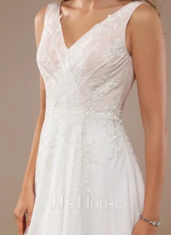 JJsHouse Robe Trapèze Col V Balayage/pinceau Train Mousseline Dentelle Robe De Mariée Avec Paillettes -Voiles mariée soldes f097cfa53903b560611ec931f54ff412