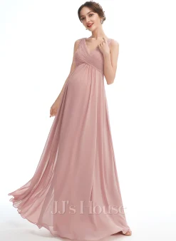 JJsHouse Robe Trapèze Col V Longueur Ras Du Sol Mousseline Robe De Demoiselle D'honneur - Enceinte