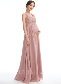 JJsHouse Robe Trapèze Col V Longueur Ras Du Sol Mousseline Robe De Demoiselle D'honneur - Enceinte -Voiles mariée soldes f314a0921c689d9447f66a95a70251ed