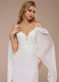 JJsHouse Forme Sirène/trompette Accueil Froid Balayage/pinceau Train Mousseline Dentelle Robe De Mariée -Voiles mariée soldes f5e2978cb5bf5b1770de98745e4df53a