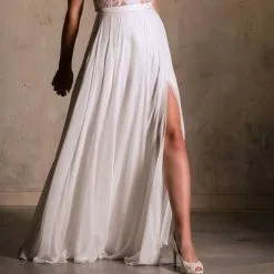 Jupe Mariage Longue Fendue En Soie Madeleine