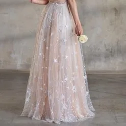 Jupe Mariée Longue Ivoire Beige Brodées D'étoiles Charlotte