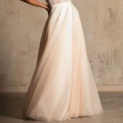 Jupe De Mariée En Tulle Beige Clair Léonie (longue, Mi Longue Ou Courte)
