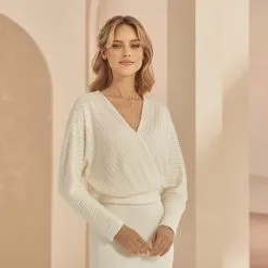 Pull Mariée Ivoire Encolure En V E341 Bianco Evento