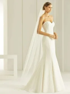 S260 - Bianco Evento Voile Long Bordure Perlée