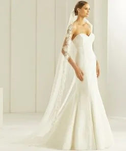 S274 - Bianco Evento Voile Bordure Dentelle Perlée