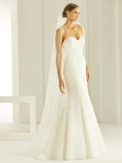 S296 - Bianco Evento Voile Bordure Satin Et Strass Swarovski