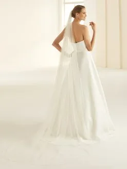 S310 - Bianco Evento Voile Long Bordure Perles De Verre