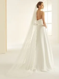 S338 - Bianco Evento Voile Long Dentelle Ivoire
