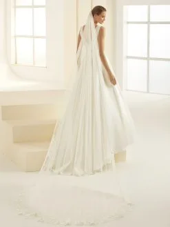 S347 - Bianco Evento Voile Long Dentelle Sequins