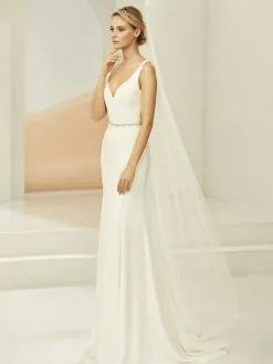 S381 Bianco Evento - Voile Mariée Long Sans Bordure