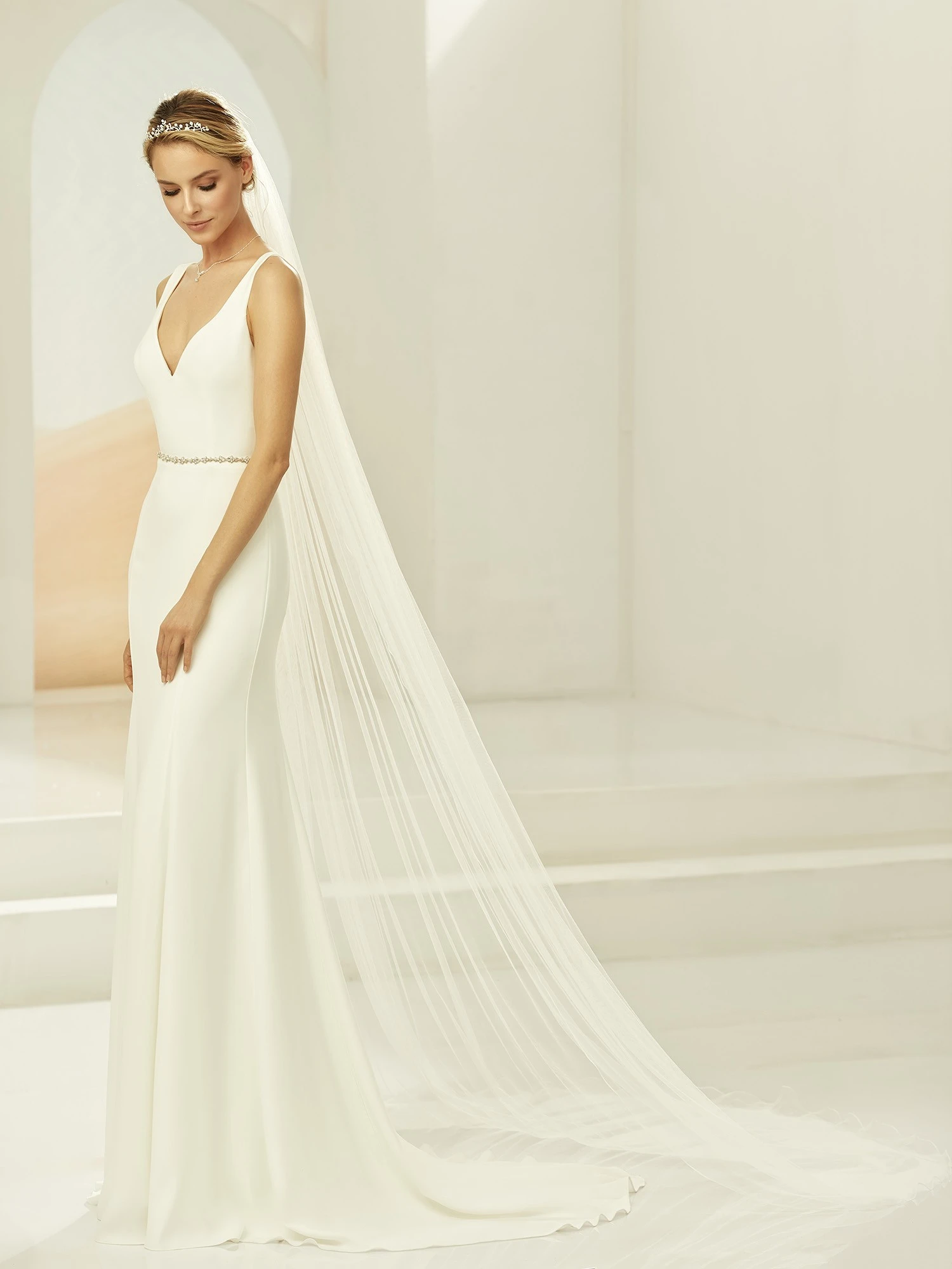 S388 Bianco Evento - Voile Mariage Ivoire Long à Bordure Festonnée 1 S388 Bianco Evento - Voile Mariage Ivoire Long à Bordure Festonnée