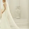 S397 Bianco Evento - Voile Mariée Très Long Bordure Perles De Verre