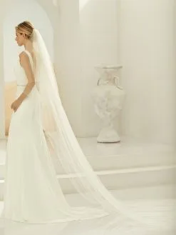 S397 Bianco Evento - Voile Mariée Très Long Bordure Perles De Verre