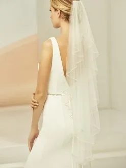 S399 Bianco Evento - Voile Mariée Ivoire Bordure Cristal