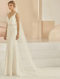 S405 Bianco Evento - Voile Mariée Ivoire Bordure Basse En Dentelle