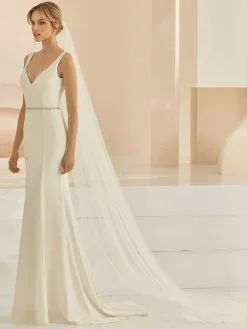 S414 Bianco Evento Voile Long Tulle Et Dentelle