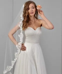 Voile De Mariage Mi Long Bordure Guipure Vinciane