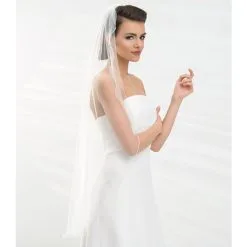 Voile De Mariage Ivoire Mi-long Bordure Festonnée Sans Rabat Fedra